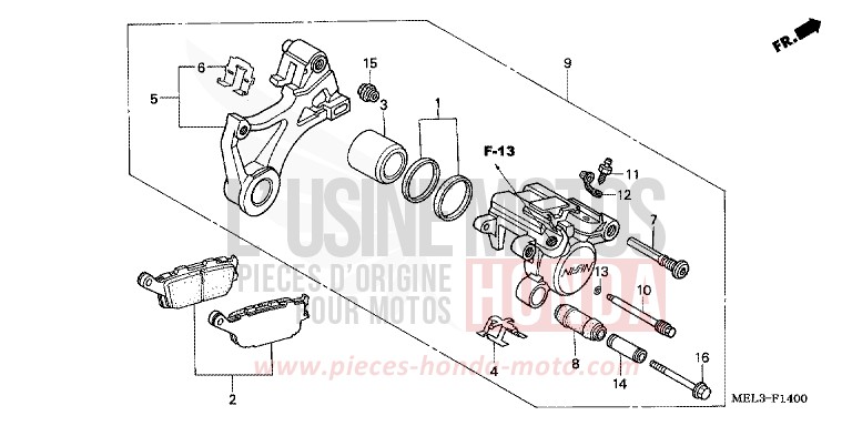 ETRIER DE FREIN ARRIERE (CBR1000RR4/5) de CBR1000RR "Fireblade" WINNING RED (R258BB) 2004